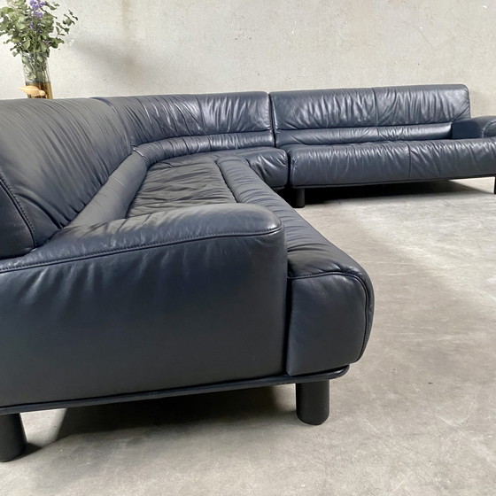 Image 1 of Large Dark Blue leather DE SEDE "DS18" corner sofa