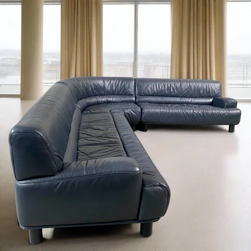 Large Dark Blue leather DE SEDE "DS18" corner sofa