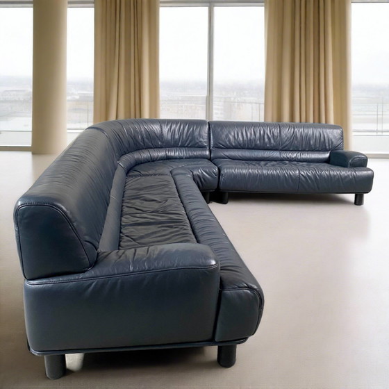 Image 1 of Large Dark Blue leather DE SEDE "DS18" corner sofa