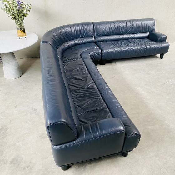 Image 1 of Large Dark Blue leather DE SEDE "DS18" corner sofa