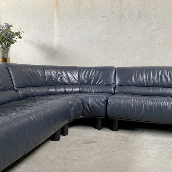 Image 1 of Large Dark Blue leather DE SEDE "DS18" corner sofa