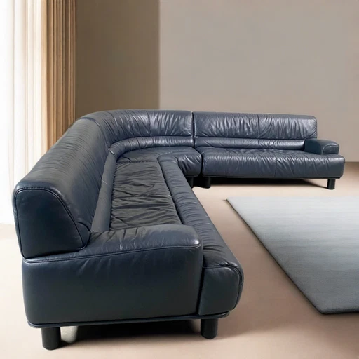 Large Dark Blue leather DE SEDE "DS18" corner sofa