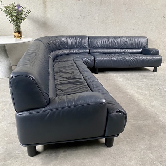 Image 1 of Large Dark Blue leather DE SEDE "DS18" corner sofa