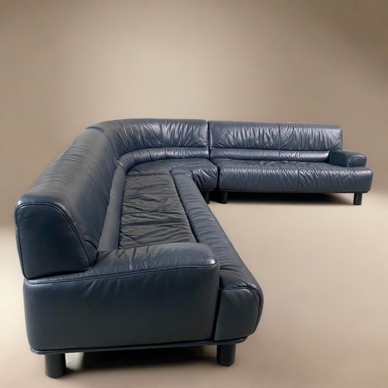 Image 1 of Large Dark Blue leather DE SEDE "DS18" corner sofa