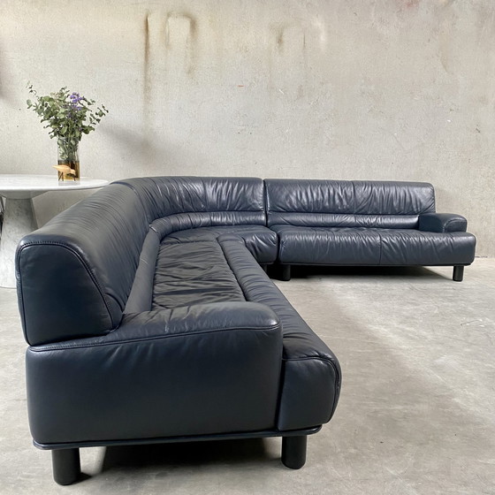 Image 1 of Large Dark Blue leather DE SEDE "DS18" corner sofa