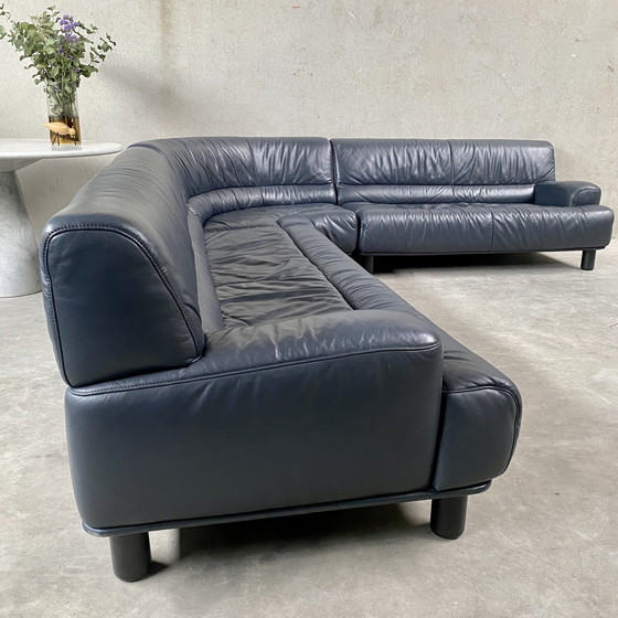 Image 1 of Large Dark Blue leather DE SEDE "DS18" corner sofa