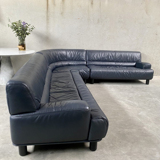 Image 1 of Large Dark Blue leather DE SEDE "DS18" corner sofa