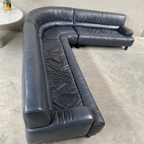 Image 1 of Large Dark Blue leather DE SEDE "DS18" corner sofa