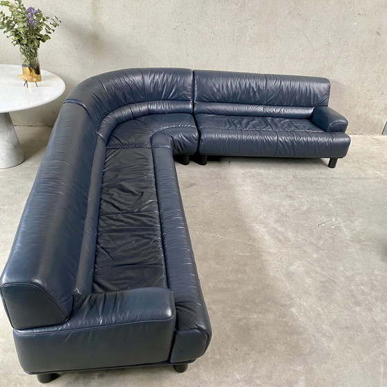 Image 1 of Large Dark Blue leather DE SEDE "DS18" corner sofa