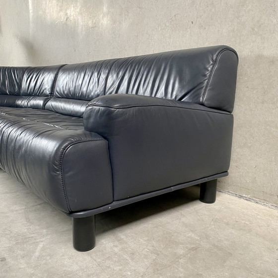 Image 1 of Large Dark Blue leather DE SEDE "DS18" corner sofa