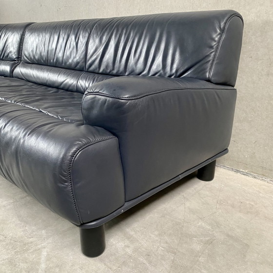 Image 1 of Large Dark Blue leather DE SEDE "DS18" corner sofa