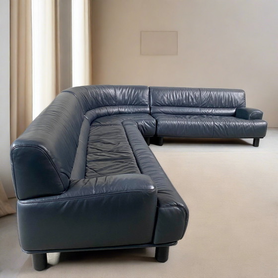 Image 1 of Large Dark Blue leather DE SEDE "DS18" corner sofa