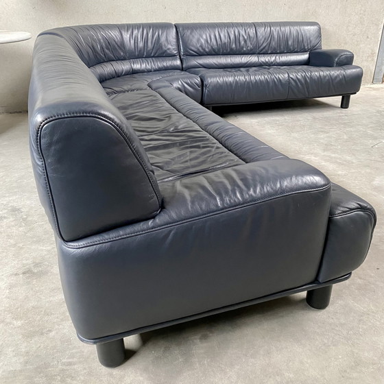 Image 1 of Large Dark Blue leather DE SEDE "DS18" corner sofa