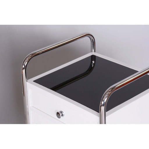 Pair of vintage night stands in steel, wood and chrome by Vichr, Czechoslovakia 1930