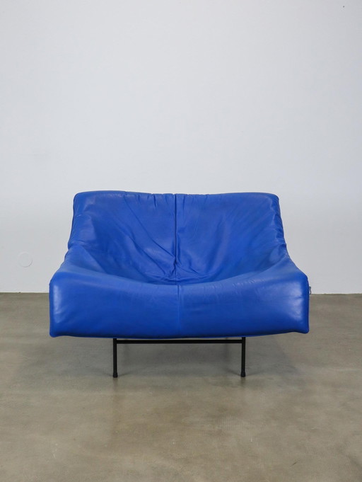 Sedia a farfalla vintage anni &#39;80 in pelle blu Gerard Van Der Berg Montis