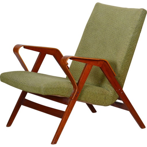 Mid-century beechwood and fabric armchair by Tatra, Czechia 1950s