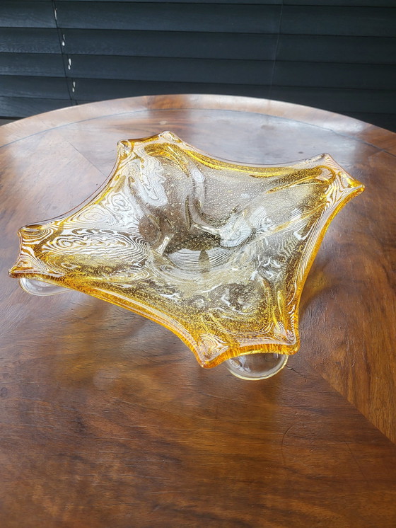 Image 1 of Murano L Center Piece, Organic Design Clear Murano Glass With Silverleaf , Italy