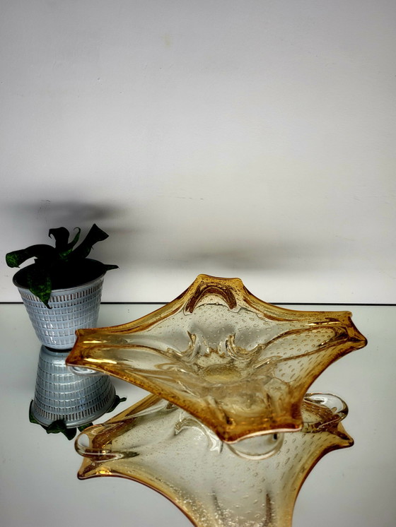 Image 1 of Murano L Center Piece, Organic Design Clear Murano Glass With Silverleaf , Italy