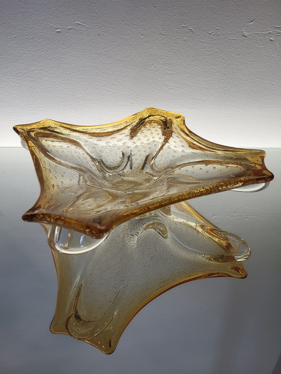 Image 1 of Murano L Center Piece, Organic Design Clear Murano Glass With Silverleaf , Italy