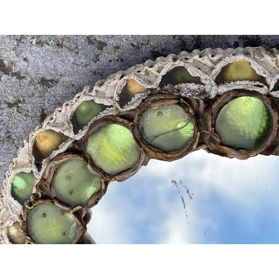 Image 1 of Vintage mirror in talosel and glass cabochons, 1960