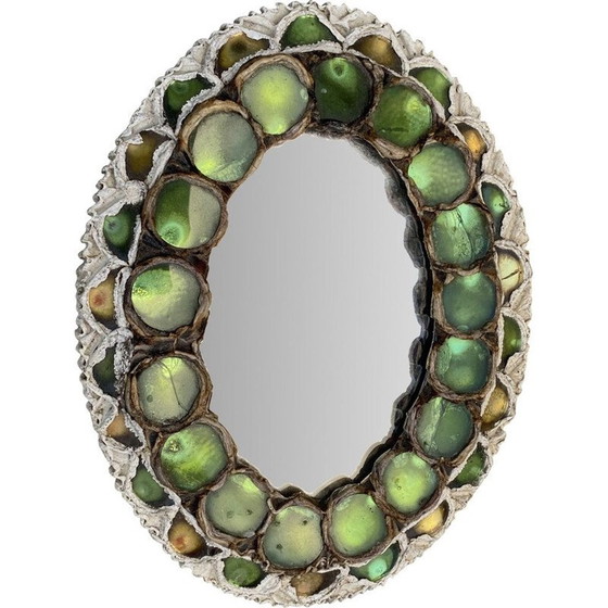 Image 1 of Vintage mirror in talosel and glass cabochons, 1960