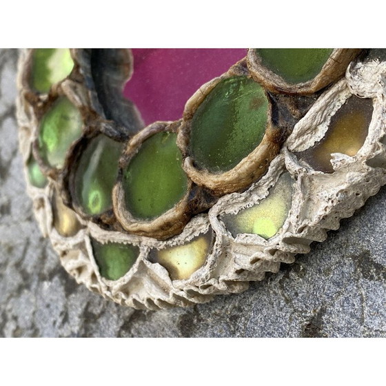 Image 1 of Vintage mirror in talosel and glass cabochons, 1960