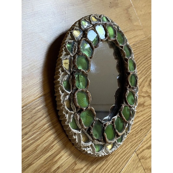 Image 1 of Vintage mirror in talosel and glass cabochons, 1960