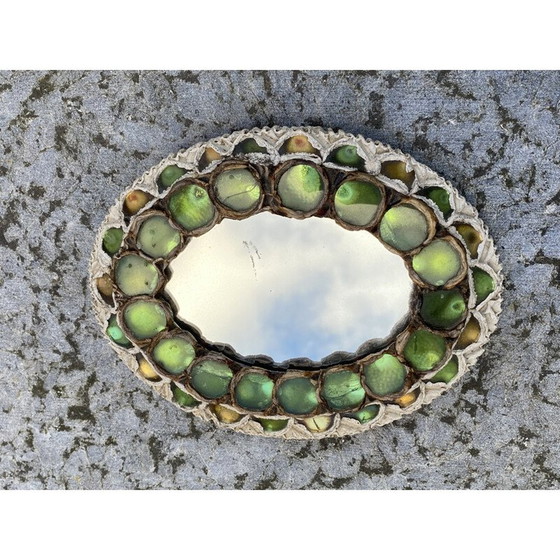 Image 1 of Vintage mirror in talosel and glass cabochons, 1960