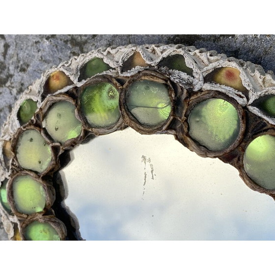 Image 1 of Vintage mirror in talosel and glass cabochons, 1960
