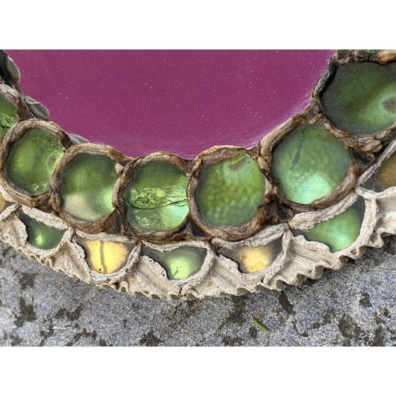 Image 1 of Vintage mirror in talosel and glass cabochons, 1960
