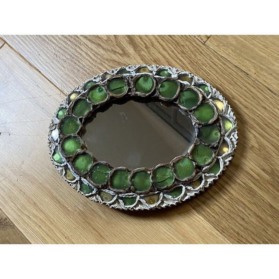 Image 1 of Vintage mirror in talosel and glass cabochons, 1960