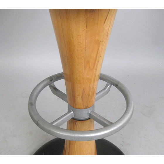 Image 1 of High stool in leather, beechwood, metal and aluminum - 1960s