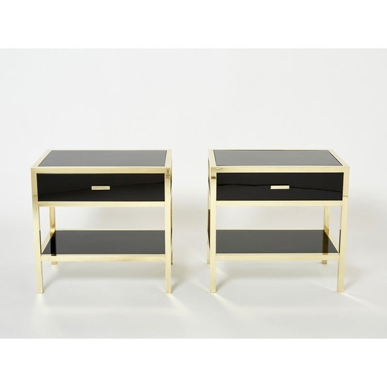 Image 1 of Pair of vintage night stands in lacquer and brass by Michel Pigneres, 1970