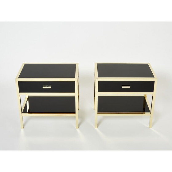 Image 1 of Pair of vintage night stands in lacquer and brass by Michel Pigneres, 1970
