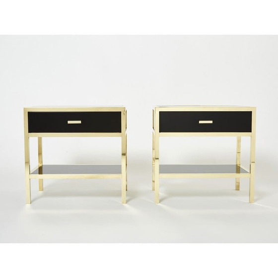 Image 1 of Pair of vintage night stands in lacquer and brass by Michel Pigneres, 1970