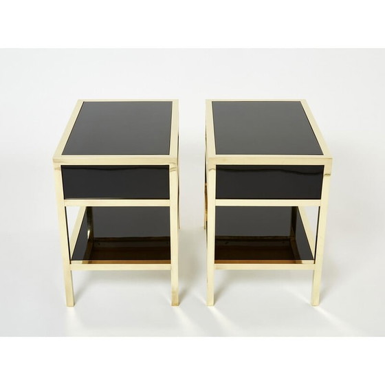 Image 1 of Pair of vintage night stands in lacquer and brass by Michel Pigneres, 1970