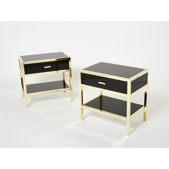 Image 1 of Pair of vintage night stands in lacquer and brass by Michel Pigneres, 1970
