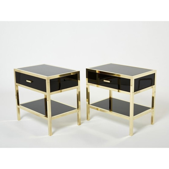 Image 1 of Pair of vintage night stands in lacquer and brass by Michel Pigneres, 1970