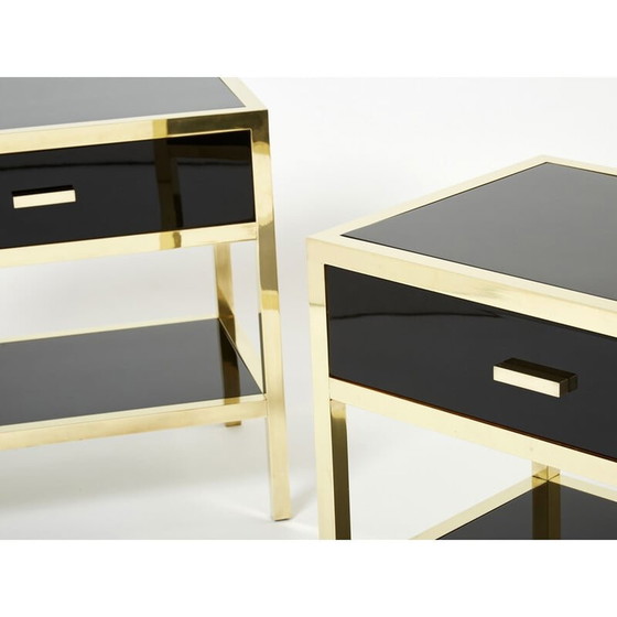 Image 1 of Pair of vintage night stands in lacquer and brass by Michel Pigneres, 1970