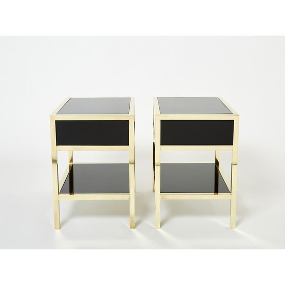 Image 1 of Pair of vintage night stands in lacquer and brass by Michel Pigneres, 1970