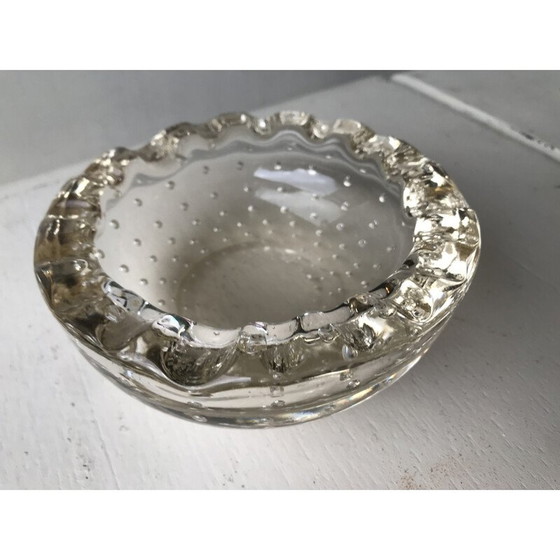 Image 1 of Vintage Art Deco ashtray in transparent bubble crystal for Daum, France 1930