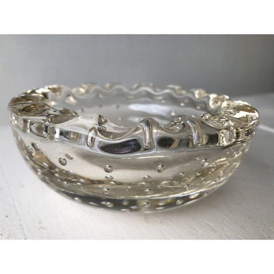 Image 1 of Vintage Art Deco ashtray in transparent bubble crystal for Daum, France 1930