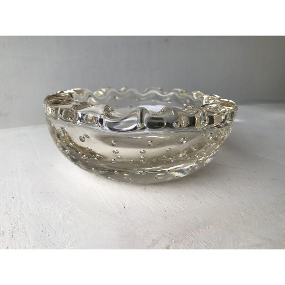Image 1 of Vintage Art Deco ashtray in transparent bubble crystal for Daum, France 1930