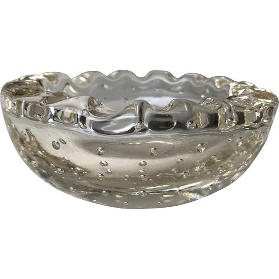 Image 1 of Vintage Art Deco ashtray in transparent bubble crystal for Daum, France 1930