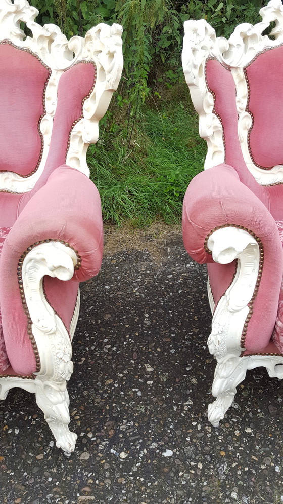 Image 1 of White Baroque Sofa Set With Pink Upholstery