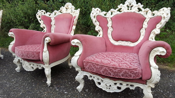 Image 1 of White Baroque Sofa Set With Pink Upholstery