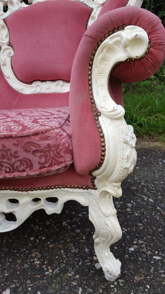 Image 1 of White Baroque Sofa Set With Pink Upholstery