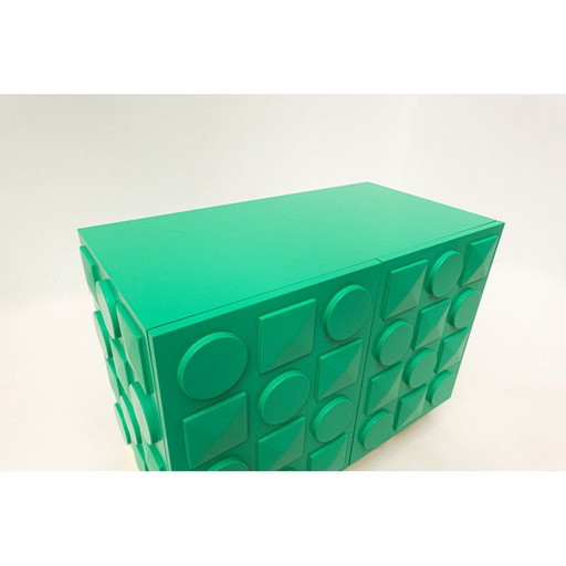 Cómoda vintage de madera lacada en verde y latón, Italia