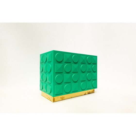 Image 1 of Cassettiera vintage in legno laccato verde e ottone, Italia