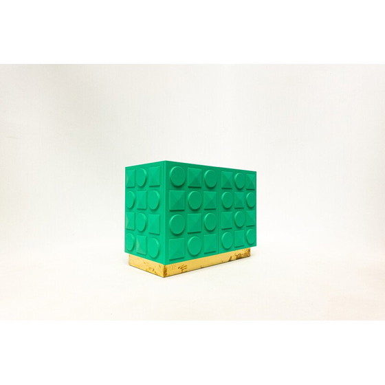 Image 1 of Cassettiera vintage in legno laccato verde e ottone, Italia